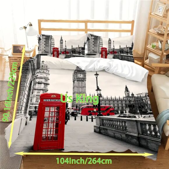NIB- KING DUVET Streets of London 3D with 2 pillow cases  104" x 98" FABULOUS! - Picture 4 of 6
